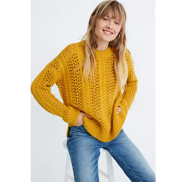 Madewell Sweaters - MADEWELL Yellow Windemere Pointelle Pullover XS